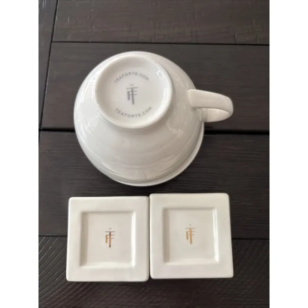 Tea Forte Cafe Tea Cup White Porcelain Teabag Lid Teabag Coffee Teabag 2 Dishes